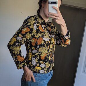 Quilted vintage floral bomber jacket,  size M, wonderful colour scheme